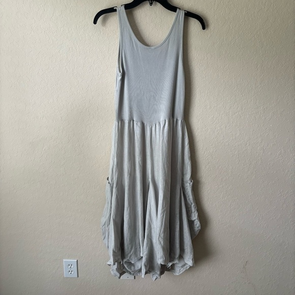 Inizio | Women's Boho Lagenlook Flowy 100% Linen Magic Dress Light Gray Size L - Picture 1 of 7